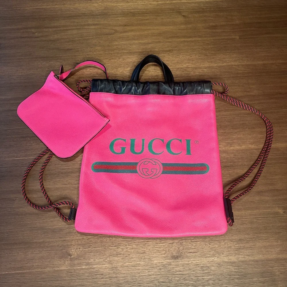 Gucci Small Pink Drawstring Backpack Rucksack - Picture 3 of 10
